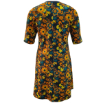 Petroleumsblå A-formet plus size kjole med retro blomster