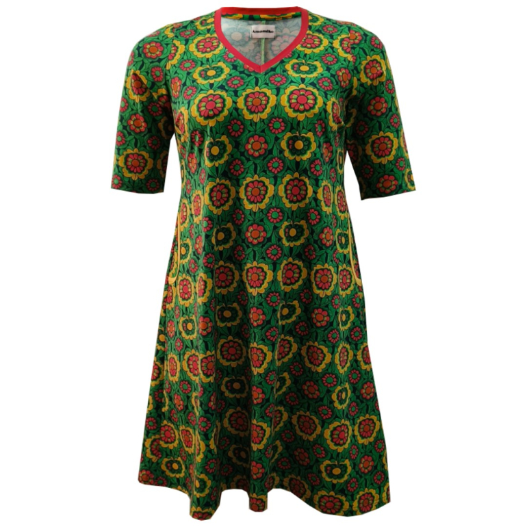 Grøn A-formet plus size kjole med retro blomster