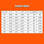 Størrelsesskema for empire kjoler i store størrelser fra Amamiko