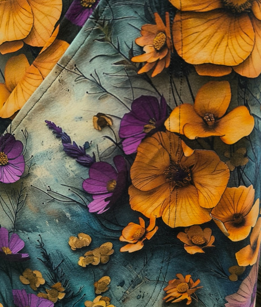 Grå plus size kjole med blomster fra Amamiko - Takasaki Antique Flower