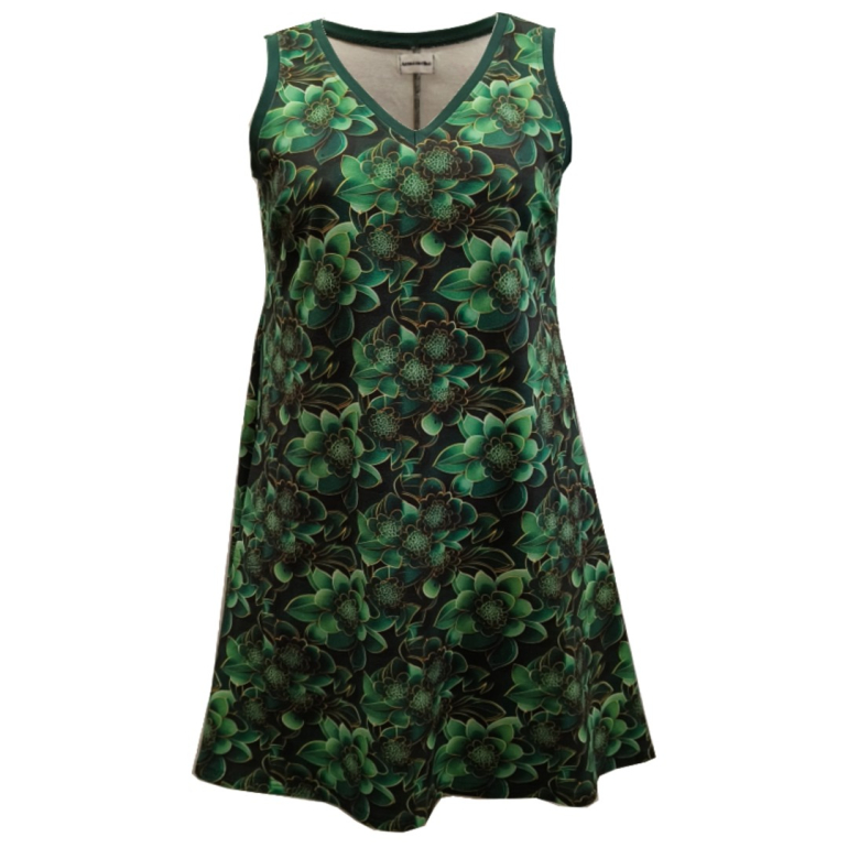 Grøn plus size sommerkjole med sukkulenter - Tulla Succulent