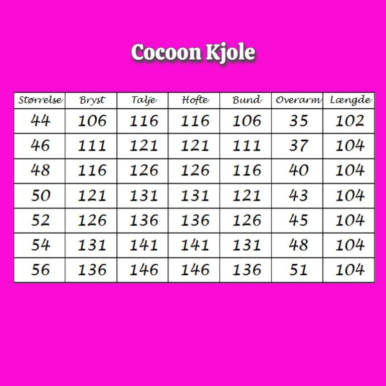 Størrelsesguide plus size Cocoon kjole fra Amamiko
