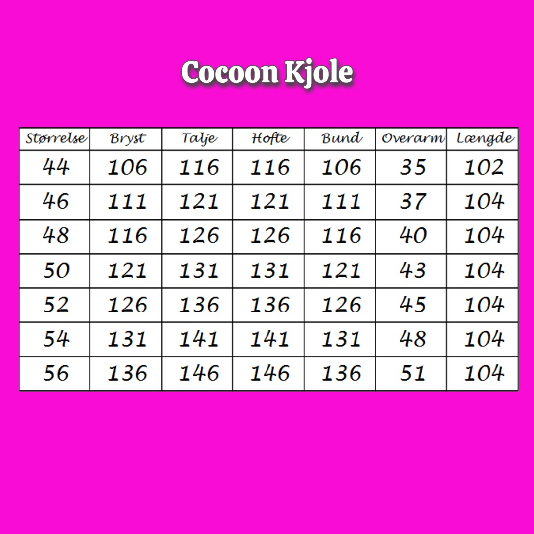 Størrelsesguide plus size Cocoon kjole fra Amamiko