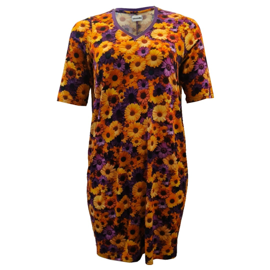 Lilla plus size kjole med blomster i bambus - Coco Bamboo Flower