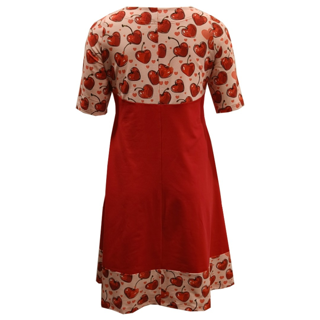 A-formet plus size kjole i rød og lyserød - Saki Cherry Love
