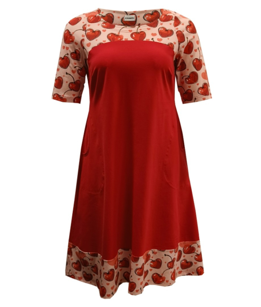 A-formet plus size kjole i rød og lyserød - Saki Cherry Love