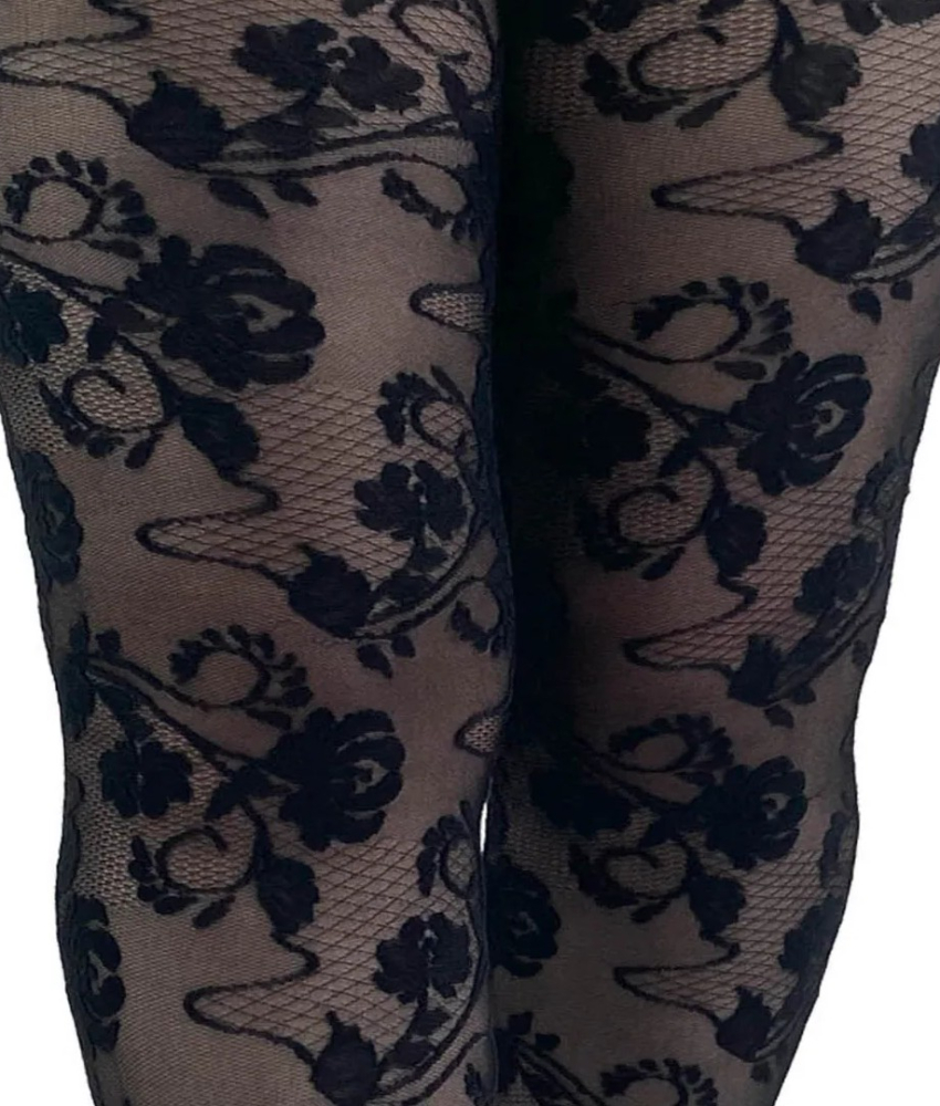 Black Fleur Lace - Plus size Blonde strømpebukser i sort fra Pamela Mann