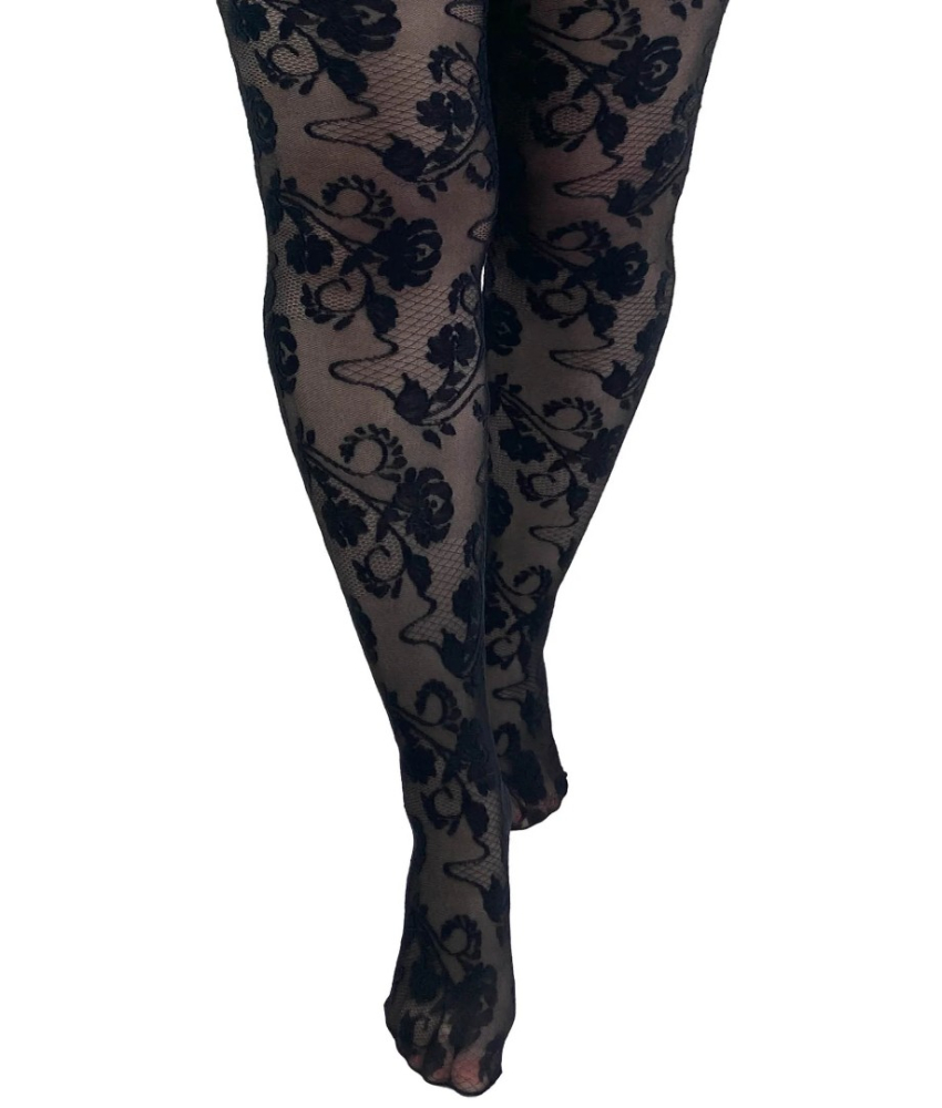 Black Fleur Lace - Plus size Blonde strømpebukser i sort fra Pamela Mann
