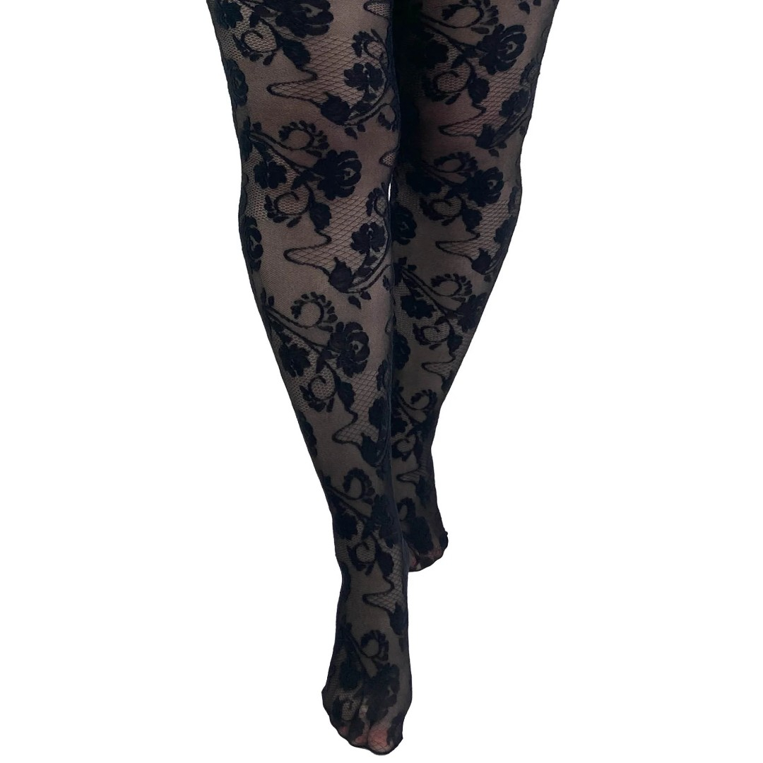 Black Fleur Lace - Plus size Blonde strømpebukser i sort fra Pamela Mann