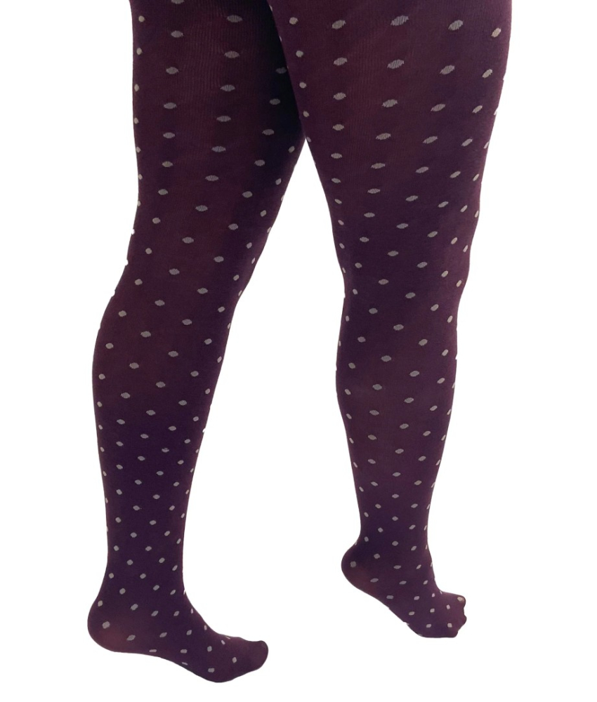Burgundy/Cream Spot Bamboo Curvy Strømpebukser fra Pamela Mann