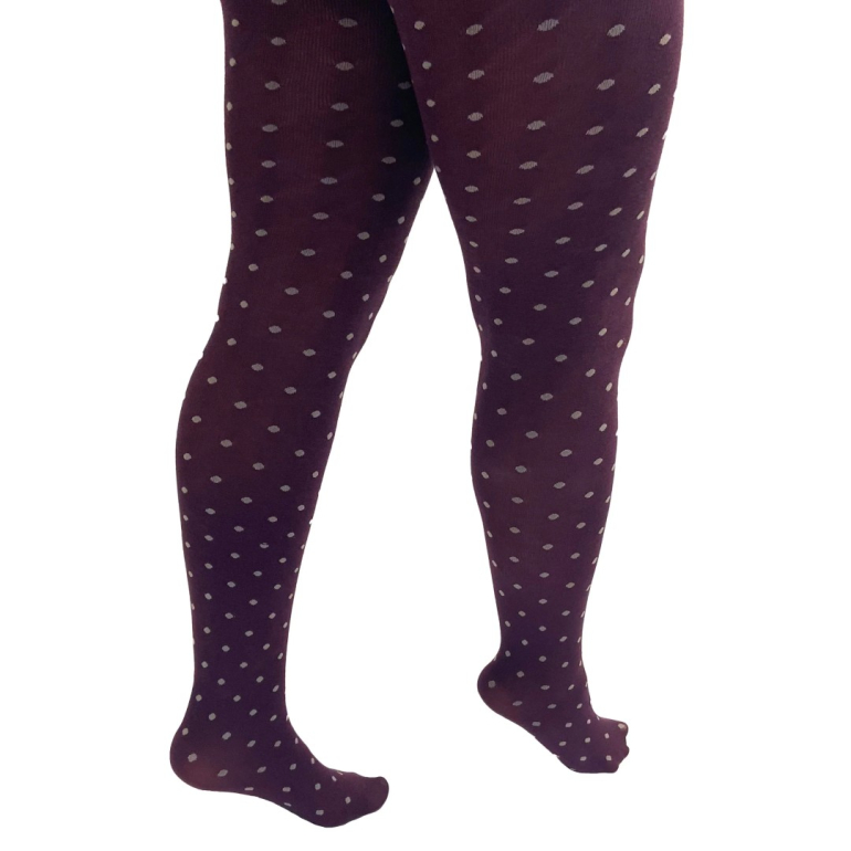 Burgundy/Cream Spot Bamboo Curvy Strømpebukser fra Pamela Mann