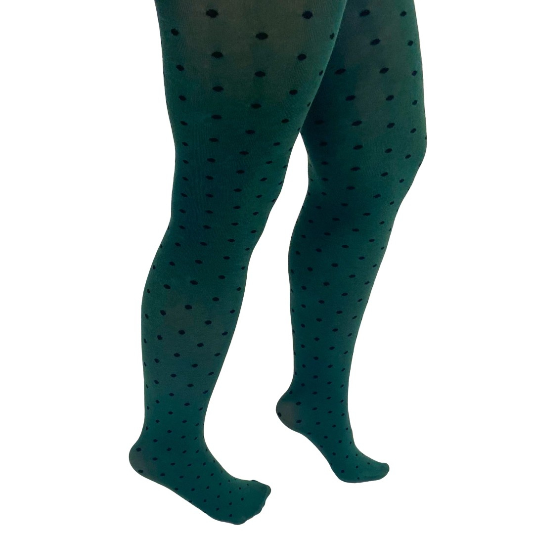 Forest Green/Black Spot Bamboo Curvy Strømpebukser fra Pamela Mann