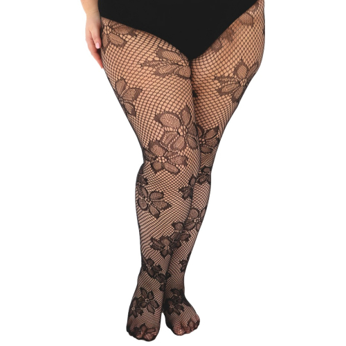 Blossom Net Black - Curvy Super Stretch Strømpebukser fra Pamela Mann