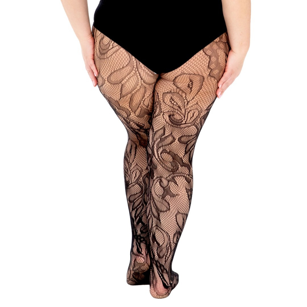 Botanical Net Black - Curvy Super Stretch Strømpebukser fra Pamela Mann