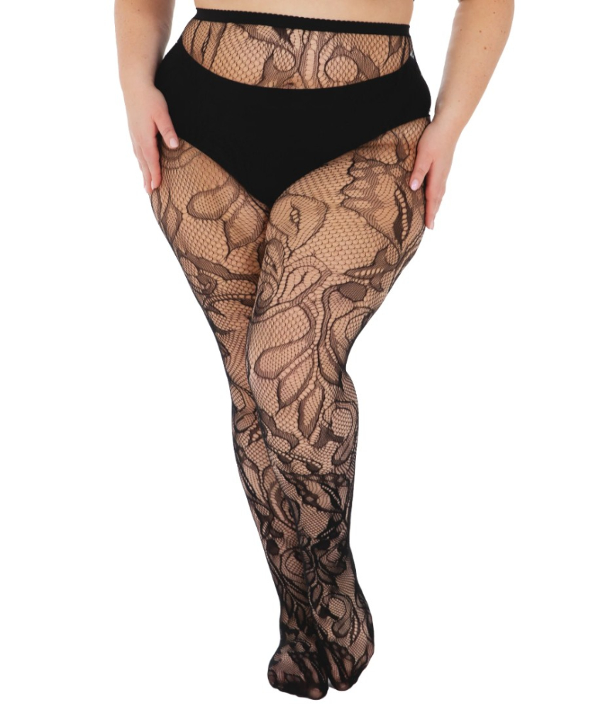 Botanical Net Black - Curvy Super Stretch Strømpebukser fra Pamela Mann