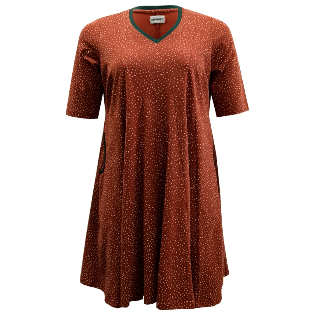 Løs rødbrun Plus Size kjole med nistre - Emi Terra Confetti