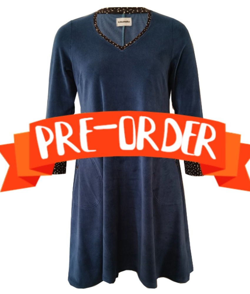 Plus size velour kjole - Tulla Dark Denim Velvet