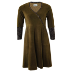 Langærmet kjole i army grøn velour - Bika Army Velvet