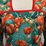 Turkis plus size kjole med rde tulipaner - Genkei Red Tulips