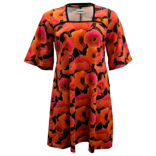 A-formet plus size kjole med store pink valmuer - Tokyo Pink Poppies