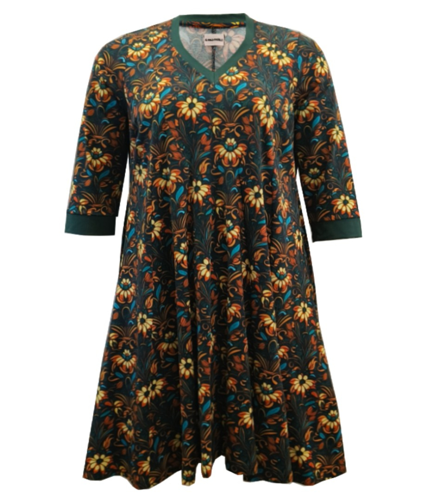 Løs Plus Size kjole i blomster print - Emi Art Deco Flower