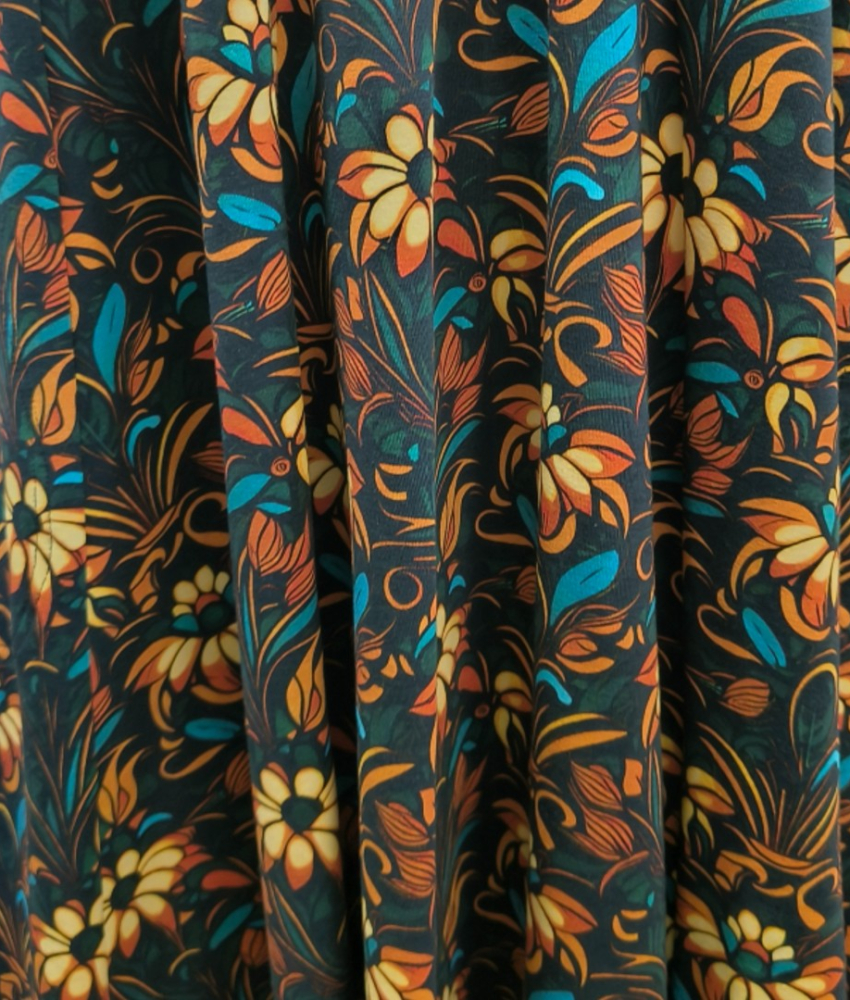 Løs Plus Size kjole i blomster print - Emi Art Deco Flower
