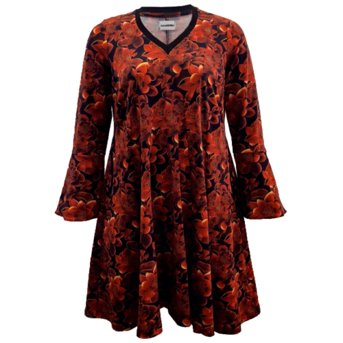 Løs Plus Size kjole med røde blomster - Emi Red Succulent