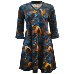 Blå og gylden A-formet plus size kjole - Tulla Midnight gold