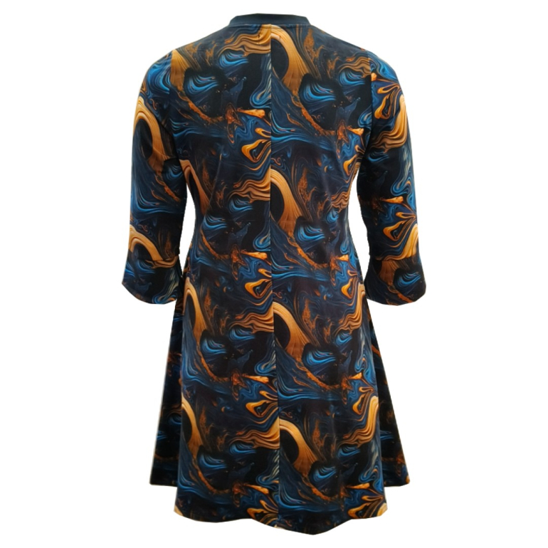 Blå og gylend A-formet plus size kjole - Tulla Midnight gold