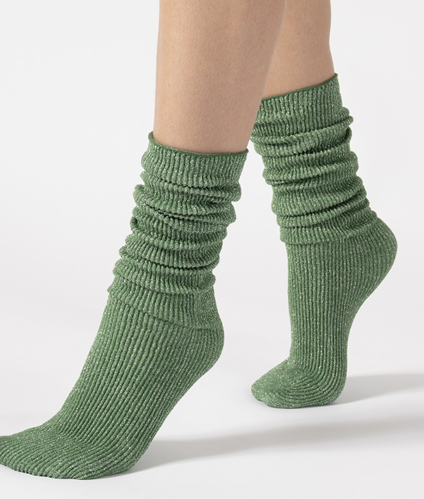 Glitter rib strømper - Irish Green fra CETTE