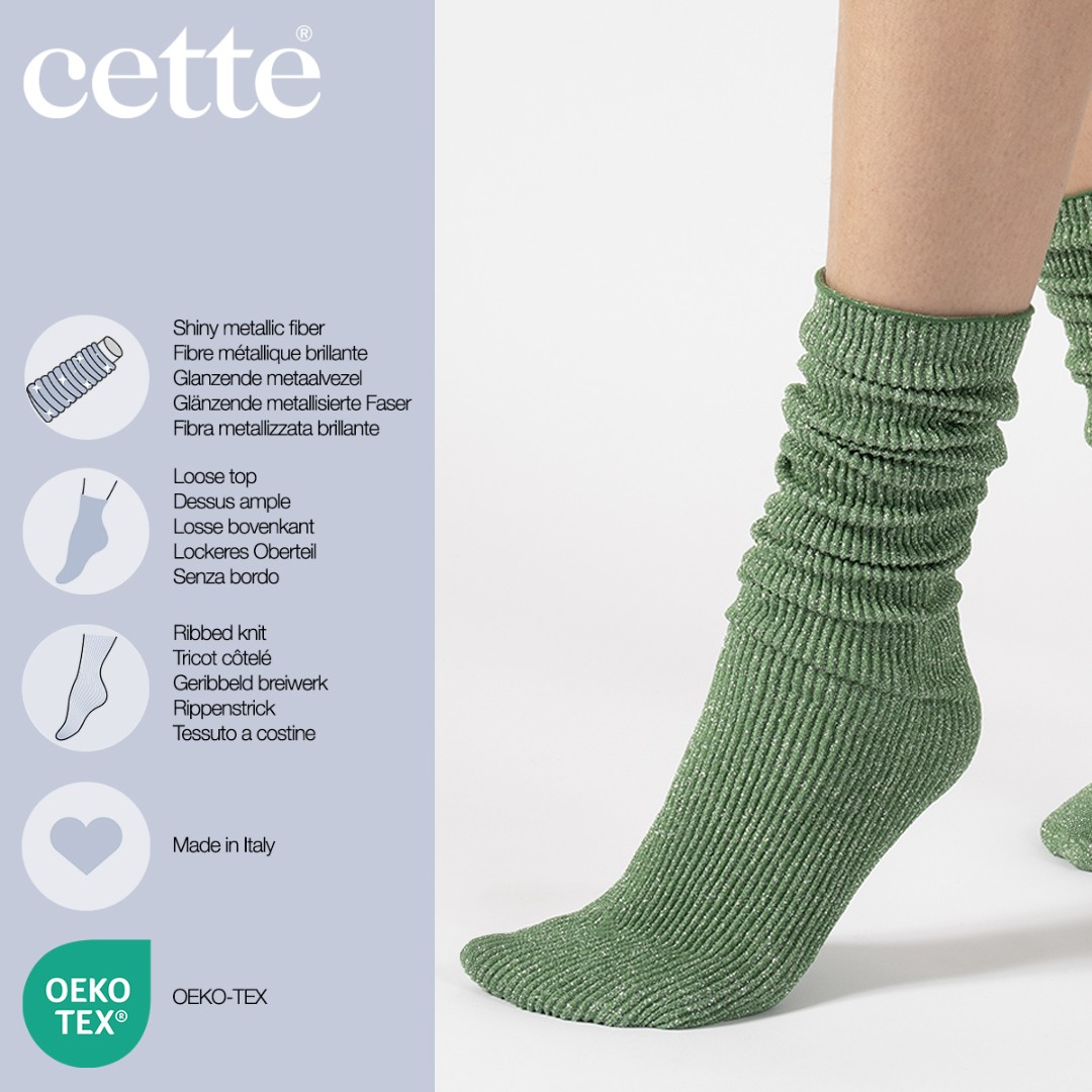 Glitter rib strømper - Irish Green fra CETTE