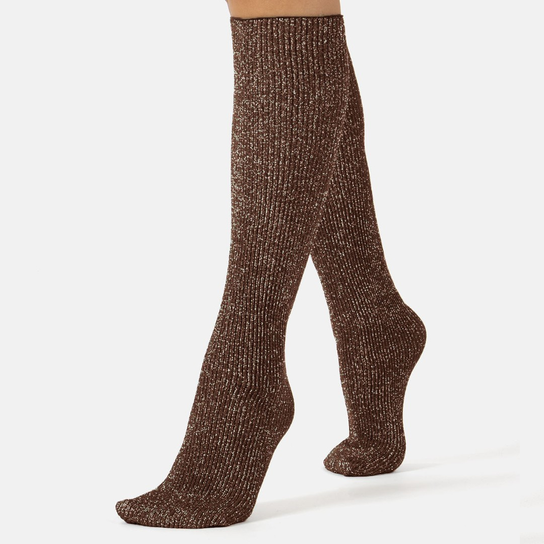 Glitter rib strømper - Walnut fra Cette