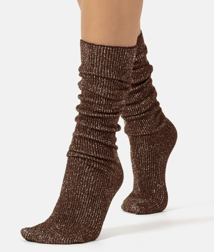 Glitter rib strømper - Walnut fra Cette