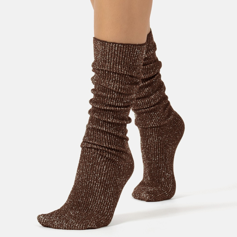 Glitter rib strømper - Walnut fra Cette