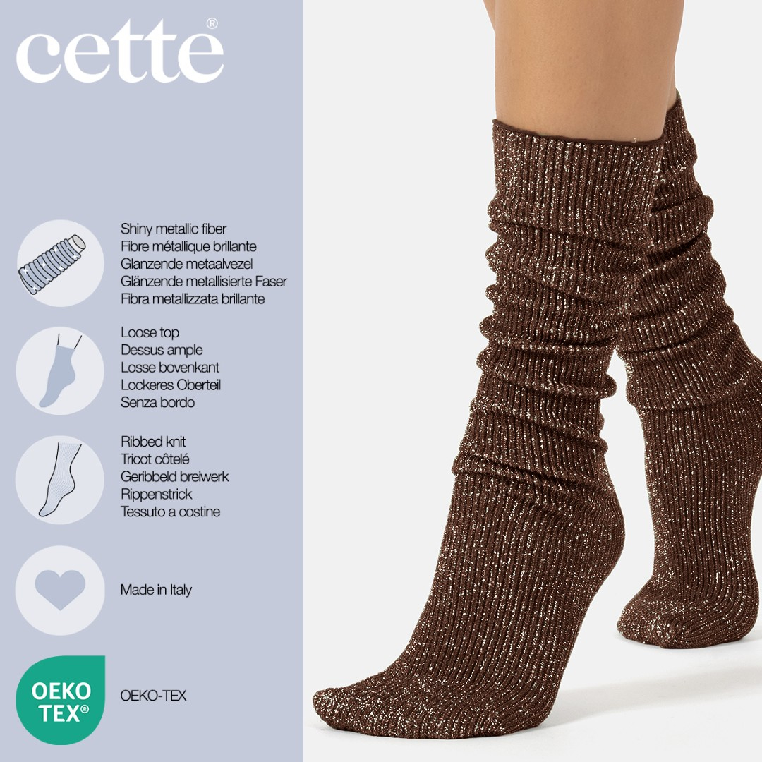 Glitter rib strømper - Walnut fra Cette