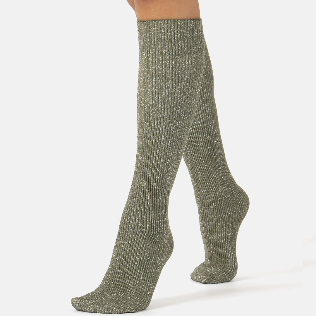 Glitter rib strømper - Olive Green fra CETTE