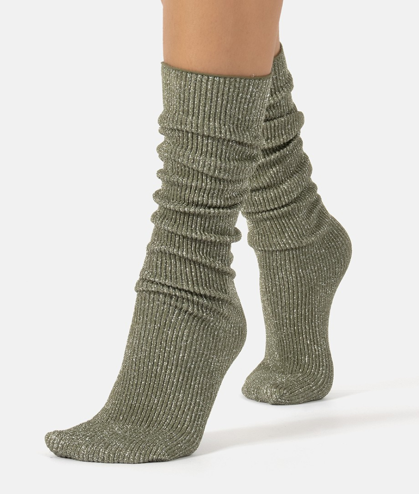 Glitter rib strømper - Olive Green fra CETTE