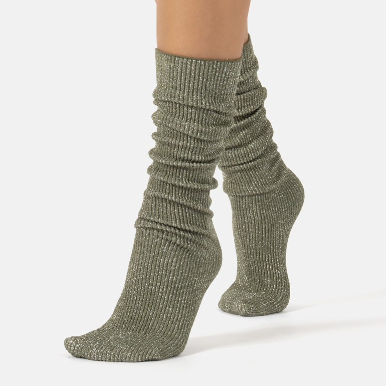 Glitter rib strømper - Olive Green fra CETTE