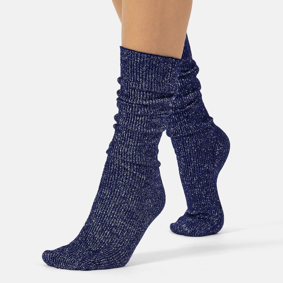 Glitter rib strømper - Navy fra CETTE