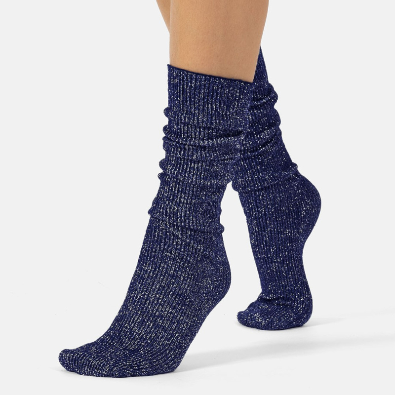 Glitter rib strømper - Navy