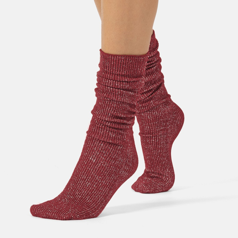 Glitter rib strømper - Cardinal