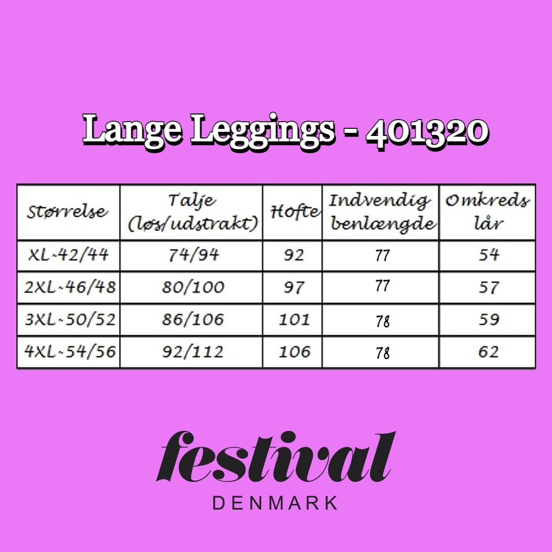 Størrelse skema Lange bambus leggings - 401320 fra Festival Strømper