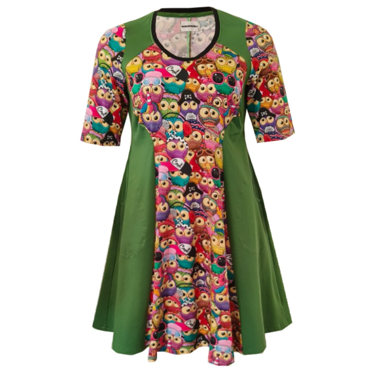 Meika Cool Owl - A-formet plus size kjole med paneler fra Amamiko