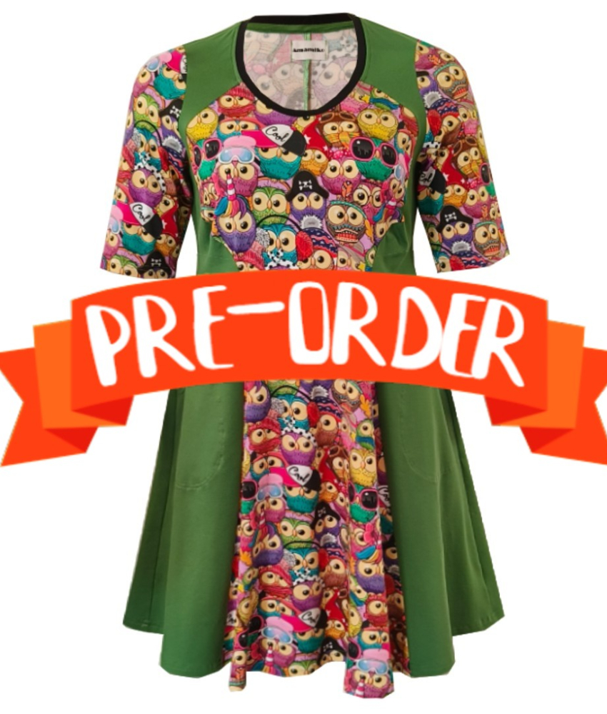 Meika Cool Owl - A-formet plus size kjole med paneler fra Amamiko