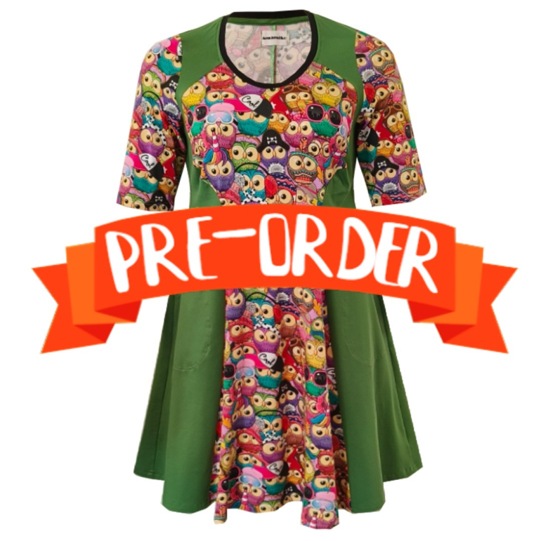 Meika Cool Owl - A-formet plus size kjole med paneler fra Amamiko