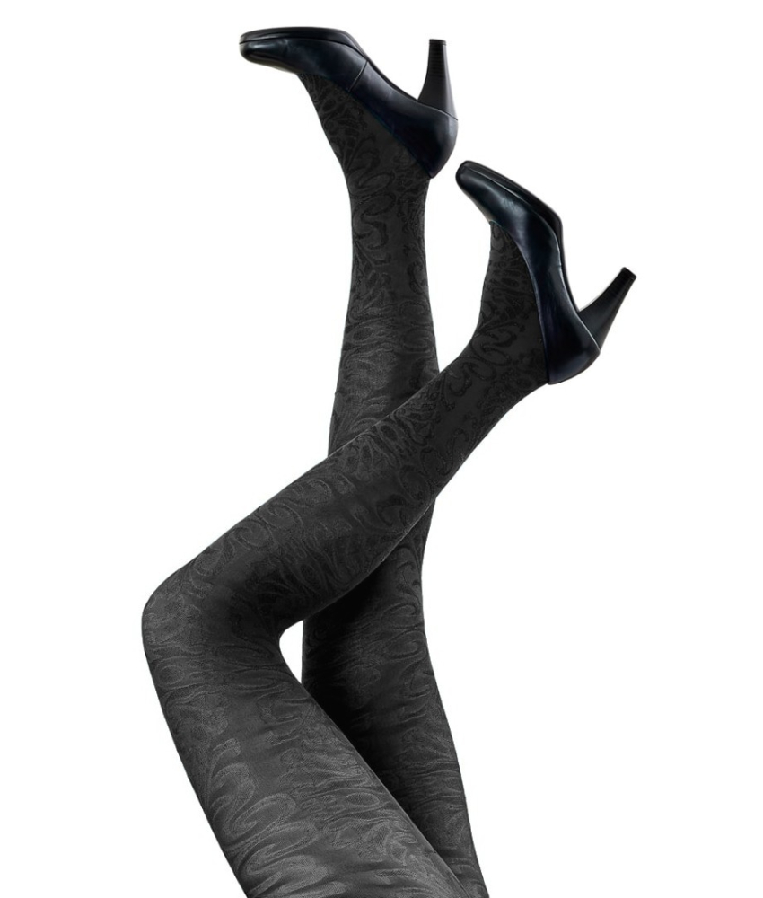 Tykke Sorte Strømpebukser med blonde - Festival 96384 Black