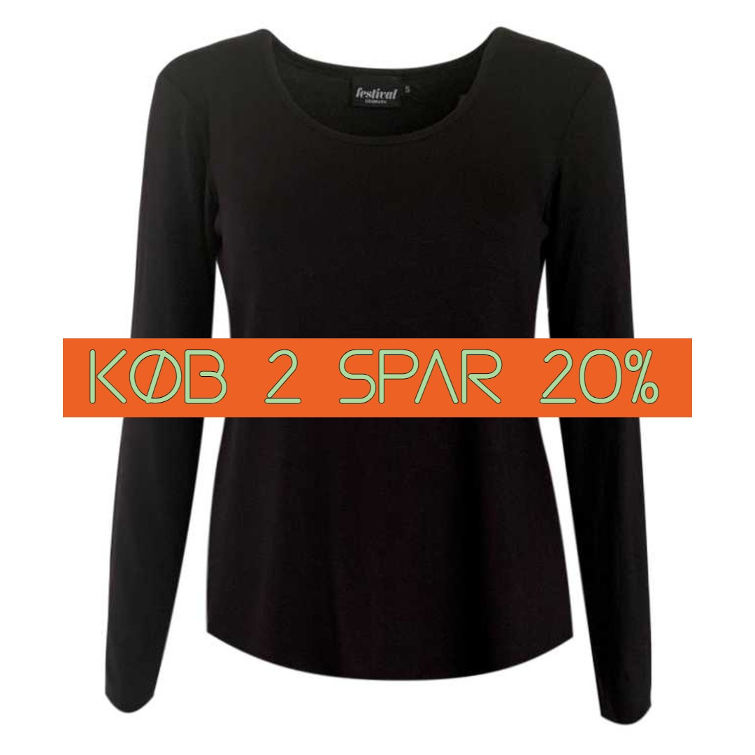 Bambus T-shirt med lange ærmer i sort - 640 - Festival Danmark