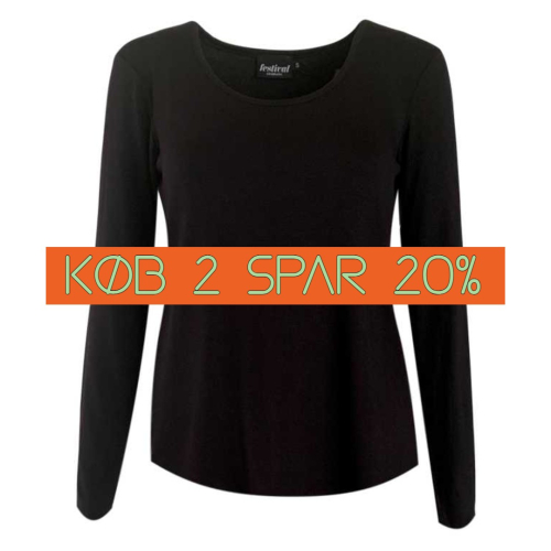 Bambus T-shirt med lange ærmer i sort - 640 - Festival Danmark