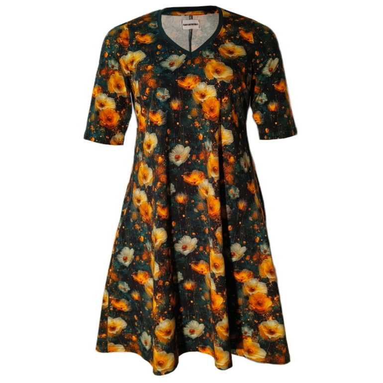 Plus size kjole - Tulla Yellow Flower fra Amamiko