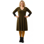 Langærmet kjole i army grøn velour - Bika Army Velvet